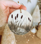 Vintage Botanical Cattail Ceramic Ornament, Circle Design, Handmade Gift, Home Decor, Nature Art, Unique Keepsake — photo 3