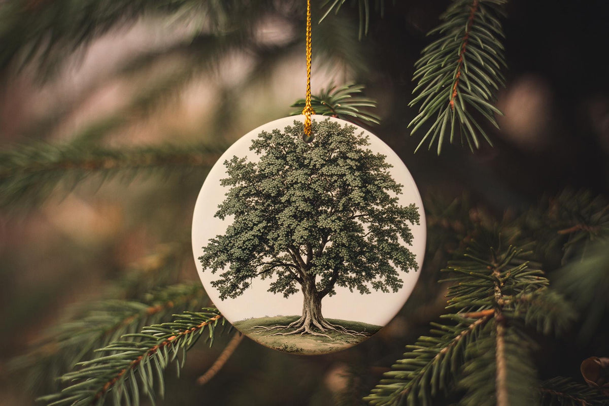 Vintage Botanical Elm Ceramic Ornament, Circular Design, Nature-Inspired Decor, Unique Tree Art, Home Gift Idea — photo 1