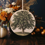 Vintage Botanical Elm Ceramic Ornament, Circular Design, Nature-Inspired Decor, Unique Tree Art, Home Gift Idea — photo 4