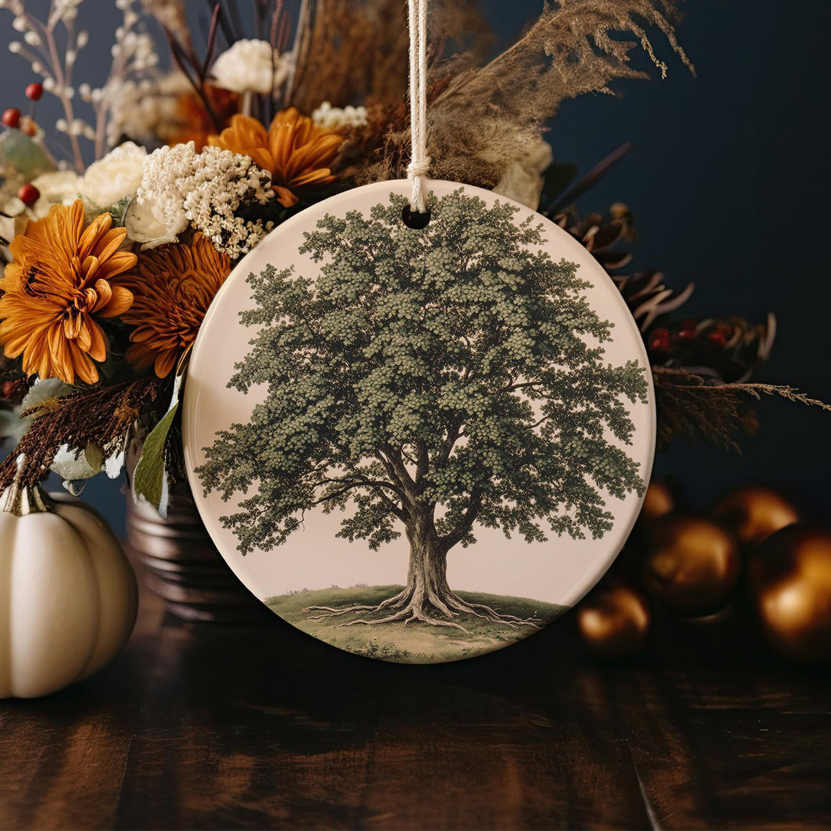 Vintage Botanical Elm Ceramic Ornament, Circular Design, Nature-Inspired Decor, Unique Tree Art, Home Gift Idea — photo 4