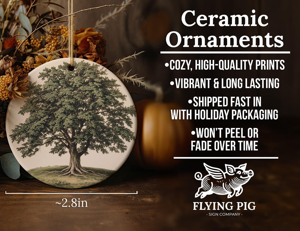 Vintage Botanical Elm Ceramic Ornament, Circular Design, Nature-Inspired Decor, Unique Tree Art, Home Gift Idea — photo 5