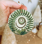 Vintage Botanical Fern Ceramic Ornament, Circular Design, Nature Home Decor, Rustic Christmas Ornament, Unique Gift Idea — photo 1