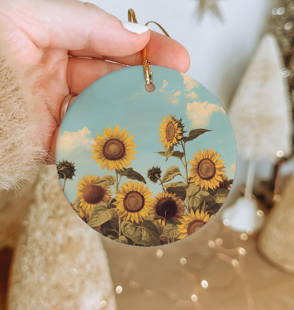 Botanical Sunflower Ceramic Ornament, Nature Inspired, Home Decor, Unique Gift, Handmade Collectible, Christmas Ornament Gift — photo 1