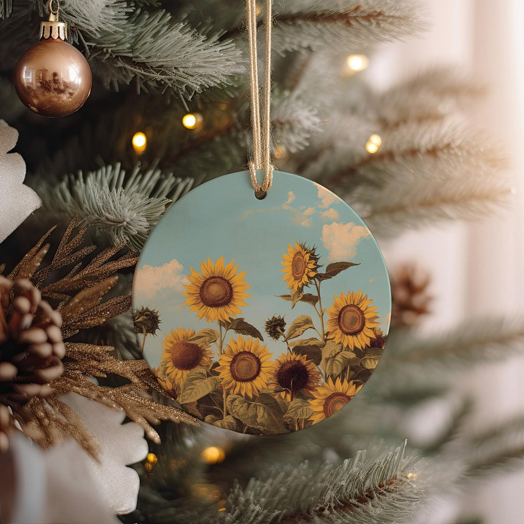 Botanical Sunflower Ceramic Ornament, Nature Inspired, Home Decor, Unique Gift, Handmade Collectible, Christmas Ornament Gift — photo 2