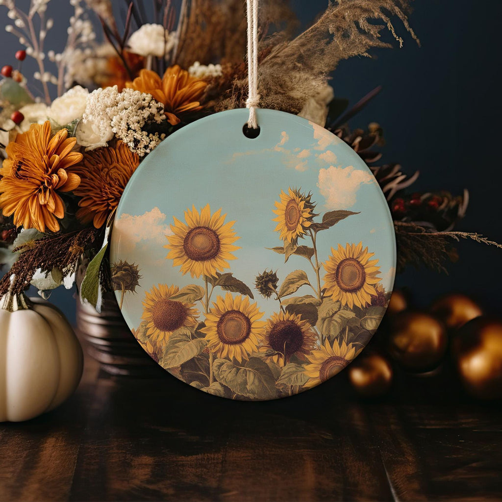 Botanical Sunflower Ceramic Ornament, Nature Inspired, Home Decor, Unique Gift, Handmade Collectible, Christmas Ornament Gift — photo 4