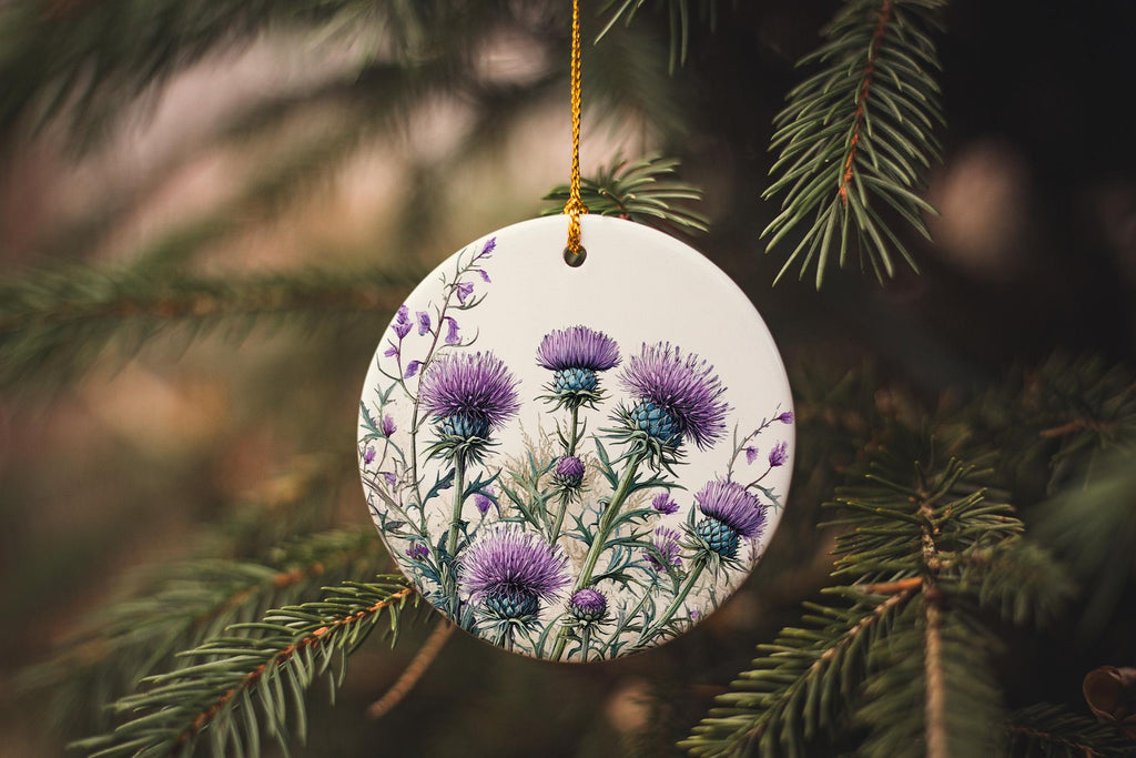 In a  Ceramic Ornament, Botanical Illustration, Thistle Circle Ornament, Unique Gift, Christmas Ornament Gift — photo 3