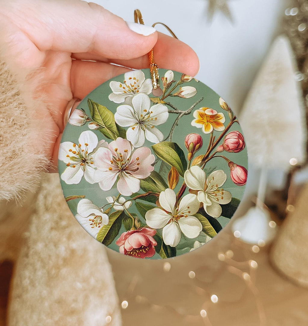 Botanical Illustration Ceramic Ornament, Spring Circle, Home Decor, Gift Idea, Unique Art, Christmas Ornament Gift — photo 3