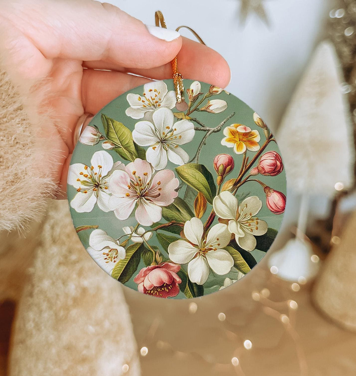 Botanical Illustration Ceramic Ornament, Spring Circle, Home Decor, Gift Idea, Unique Art, Christmas Ornament Gift — photo 3