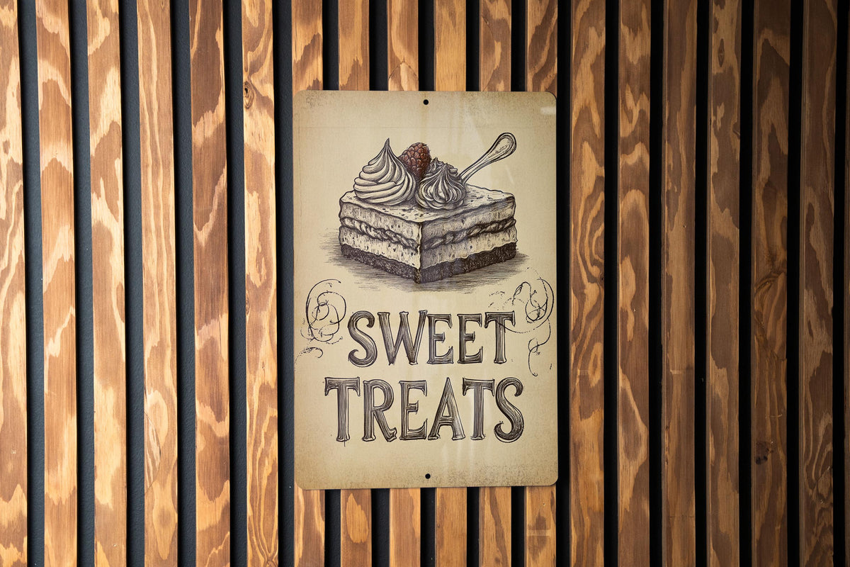 Vintage Dessert Metal Sign, Hand-Drawn Art, Raspberry Illustration, Sepia Tone Kitchen Decor, Wall Art, Sweet Treats Sign, Rustic Cafe Decor — photo 1