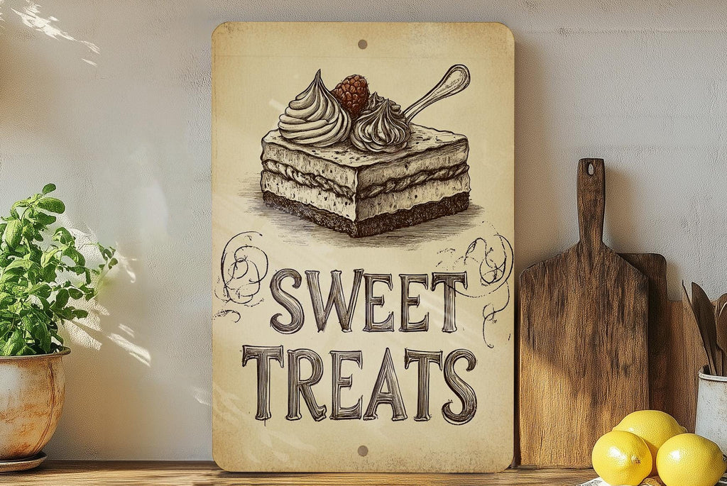 Vintage Dessert Metal Sign, Hand-Drawn Art, Raspberry Illustration, Sepia Tone Kitchen Decor, Wall Art, Sweet Treats Sign, Rustic Cafe Decor — photo 3