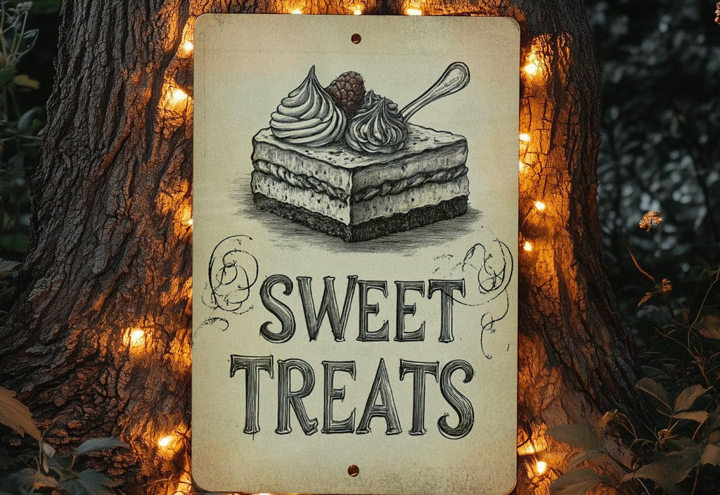 Vintage Dessert Metal Sign, Hand-Drawn Art, Raspberry Illustration, Sepia Tone Kitchen Decor, Wall Art, Sweet Treats Sign, Rustic Cafe Decor — photo 4