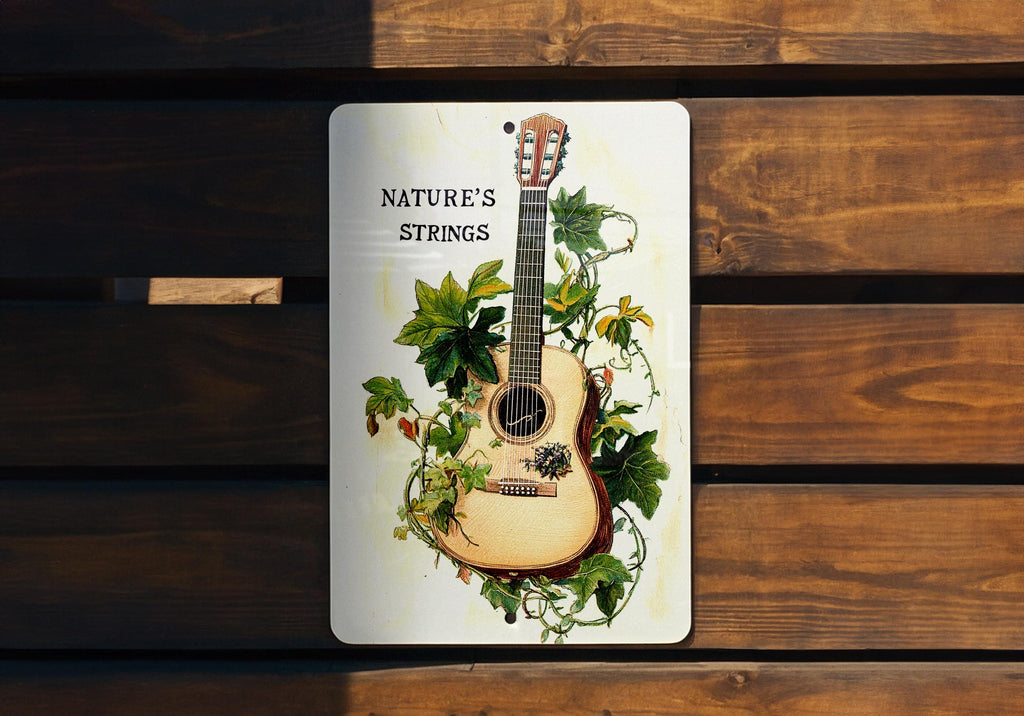 Natures Strings Metal Sign, Acoustic Symphony Art, Watercolor Wall Decor, Botanical Metal Art, Green Leaf Design, Earthy Home Decor — photo 5