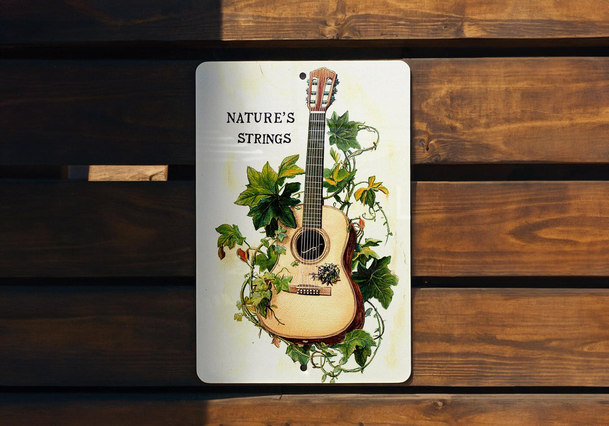Natures Strings Metal Sign, Acoustic Symphony Art, Watercolor Wall Decor, Botanical Metal Art, Green Leaf Design, Earthy Home Decor — photo 5