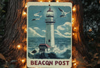 Guiding Light Metal Sign, Vintage Seagull Decor, Nautical Wall Art, Oceanic Coastal Sign, Beach House Decor, Bold Red Blue Metal Sign — photo 1