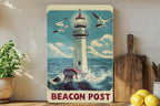 Guiding Light Metal Sign, Vintage Seagull Decor, Nautical Wall Art, Oceanic Coastal Sign, Beach House Decor, Bold Red Blue Metal Sign — photo 2