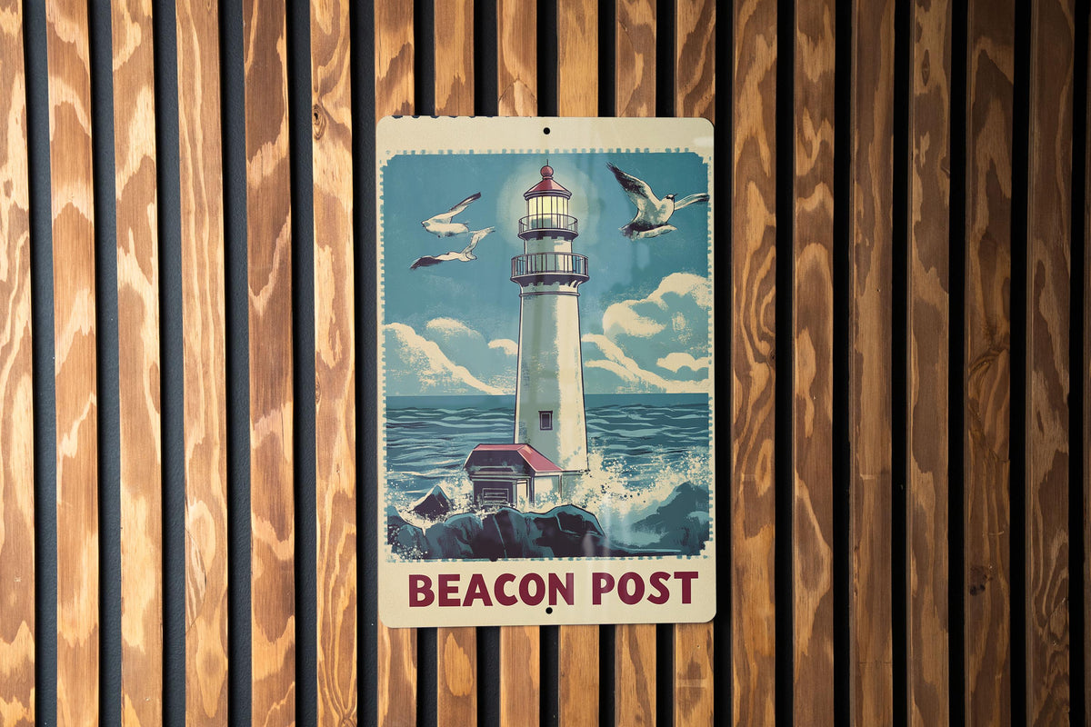 Guiding Light Metal Sign, Vintage Seagull Decor, Nautical Wall Art, Oceanic Coastal Sign, Beach House Decor, Bold Red Blue Metal Sign — photo 3