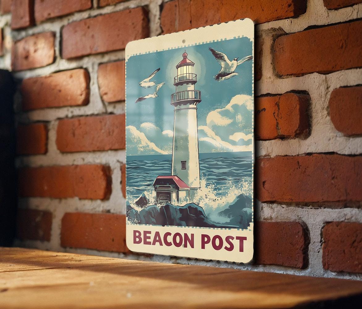 Guiding Light Metal Sign, Vintage Seagull Decor, Nautical Wall Art, Oceanic Coastal Sign, Beach House Decor, Bold Red Blue Metal Sign — photo 4