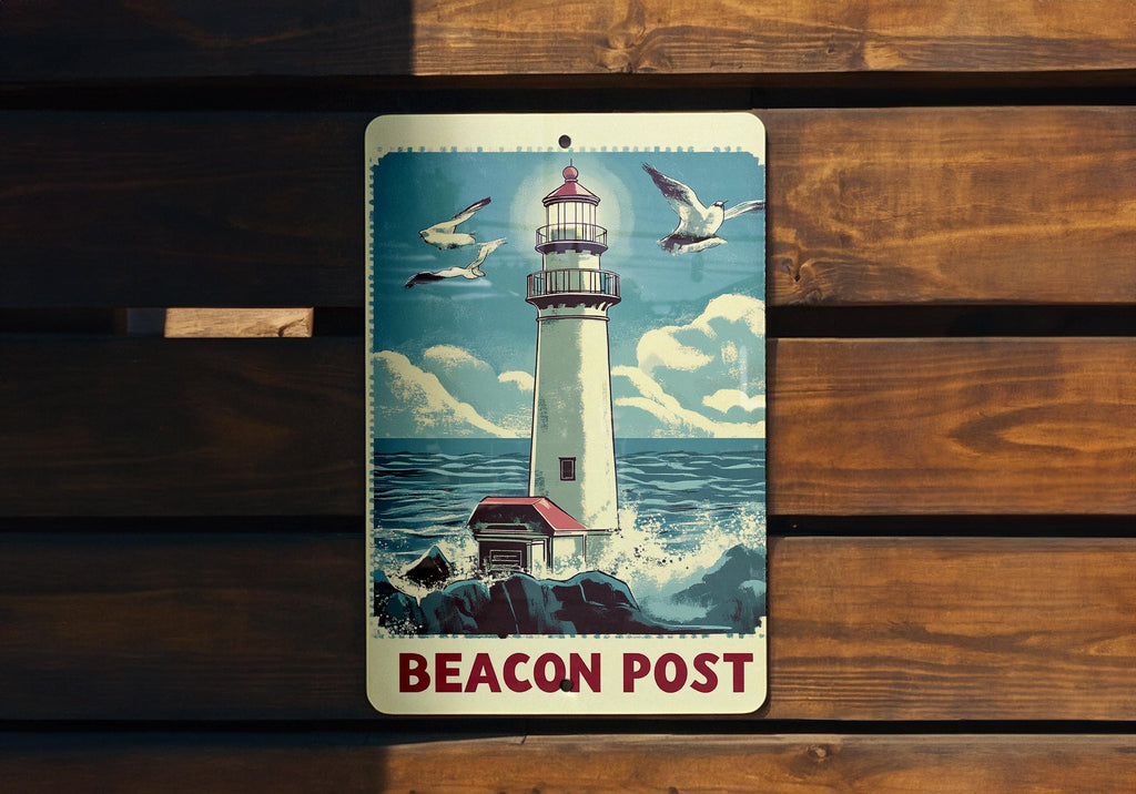 Guiding Light Metal Sign, Vintage Seagull Decor, Nautical Wall Art, Oceanic Coastal Sign, Beach House Decor, Bold Red Blue Metal Sign — photo 5