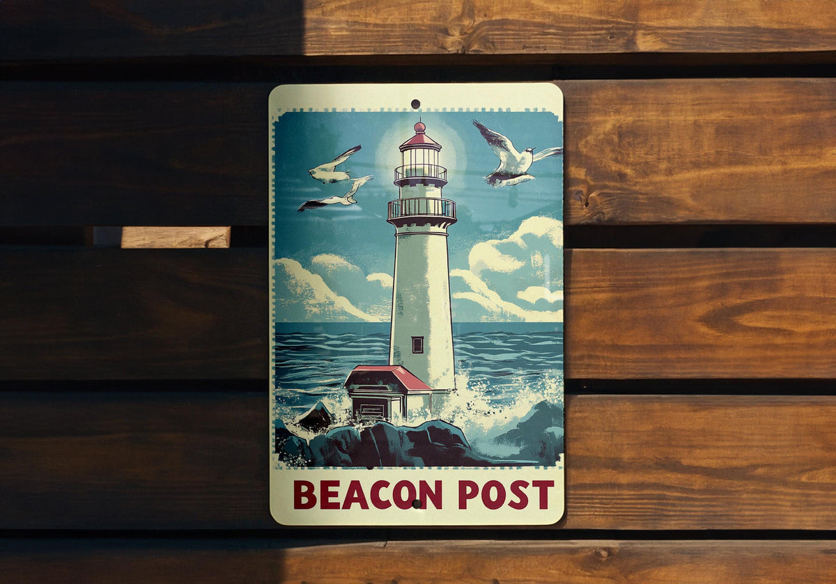 Guiding Light Metal Sign, Vintage Seagull Decor, Nautical Wall Art, Oceanic Coastal Sign, Beach House Decor, Bold Red Blue Metal Sign — photo 5