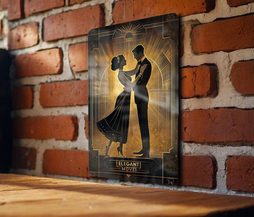 Golden Art Deco Couple Metal Sign, Bronze Home Decor, Vintage Wall Art, Romantic Dance Art, Elegant Metal Sign, Retro Gift Idea — photo 2