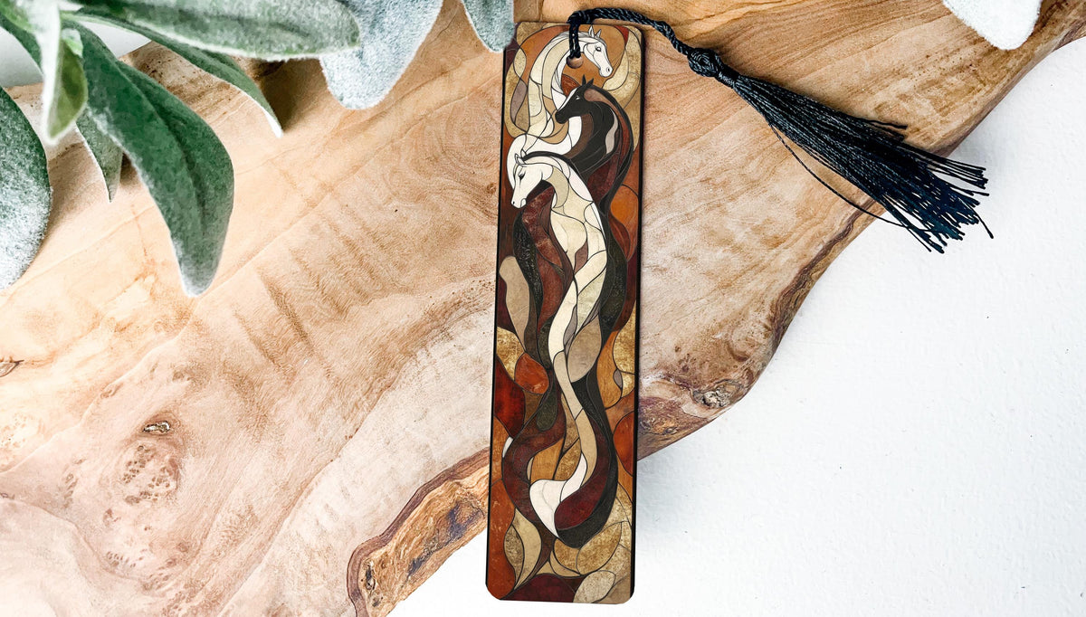 Majestic Equine Harmony Metal Bookmark, Art Nouveau Elegance, Horse Lover Gift, Earthen Reds And Creams, Unique Reading Accessory — photo 2