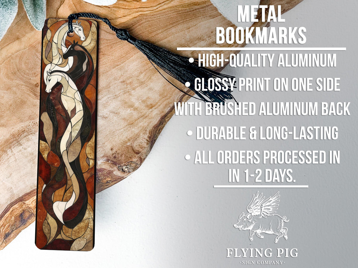 Majestic Equine Harmony Metal Bookmark, Art Nouveau Elegance, Horse Lover Gift, Earthen Reds And Creams, Unique Reading Accessory — photo 4