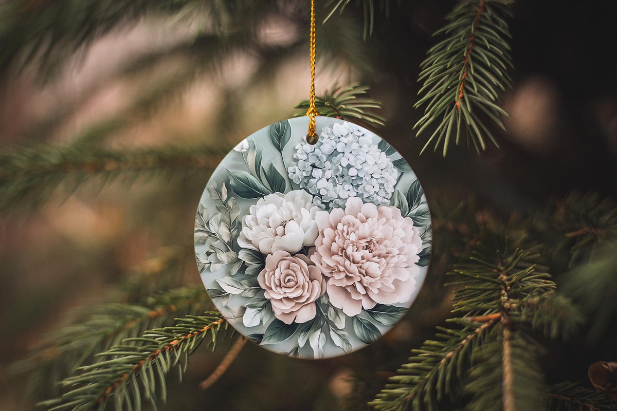 Winter Floral Centerpiece Ceramic Ornament, Circular Design, Paste  Circle, Handmade Decor, Unique Ceramic Art — photo 2