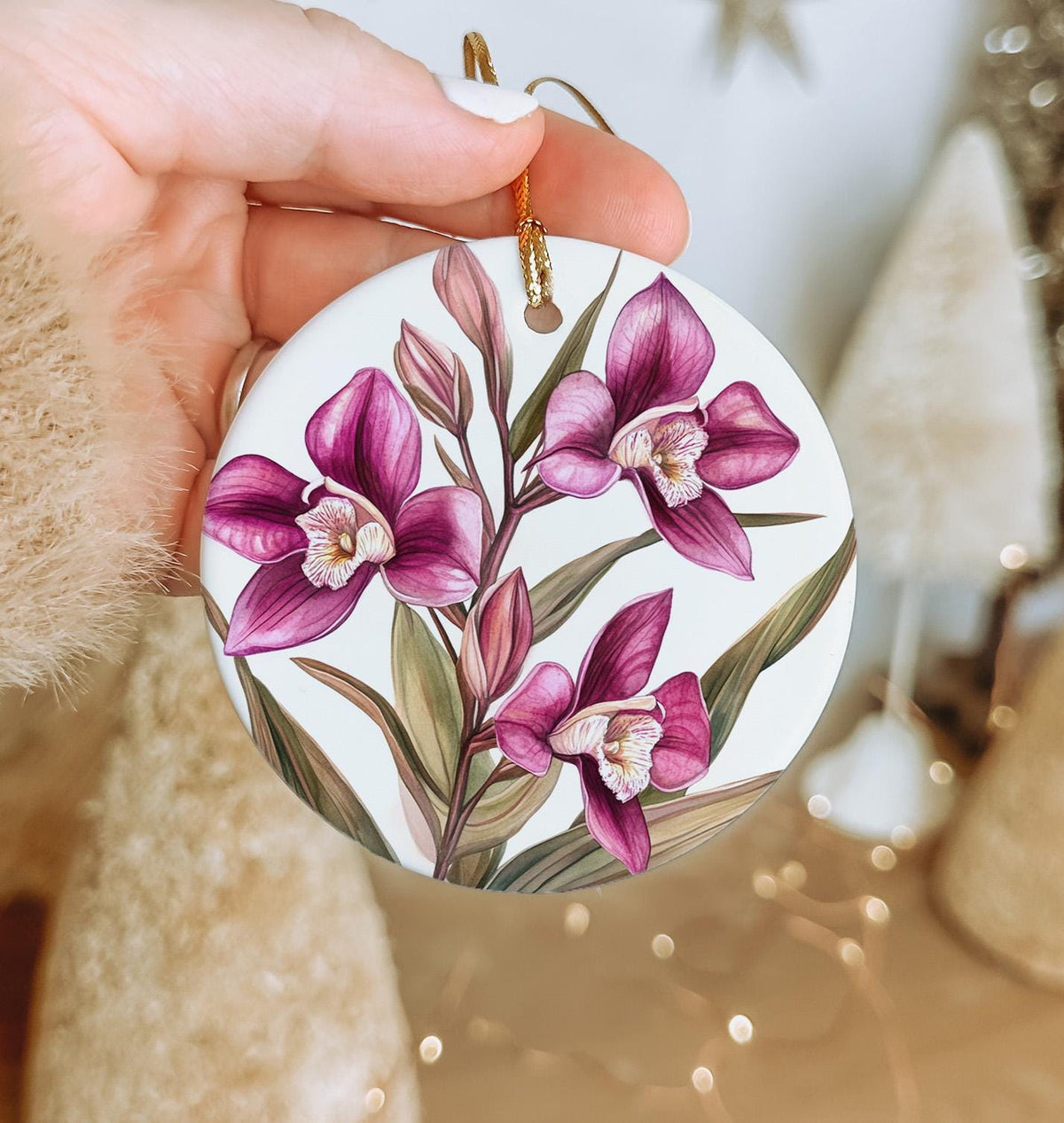 Watercolor Peruvian Ceramic Ornament, Circular Design, Handmade Christmas Decor, Artful Gift,  Circle Keepsake — photo 1