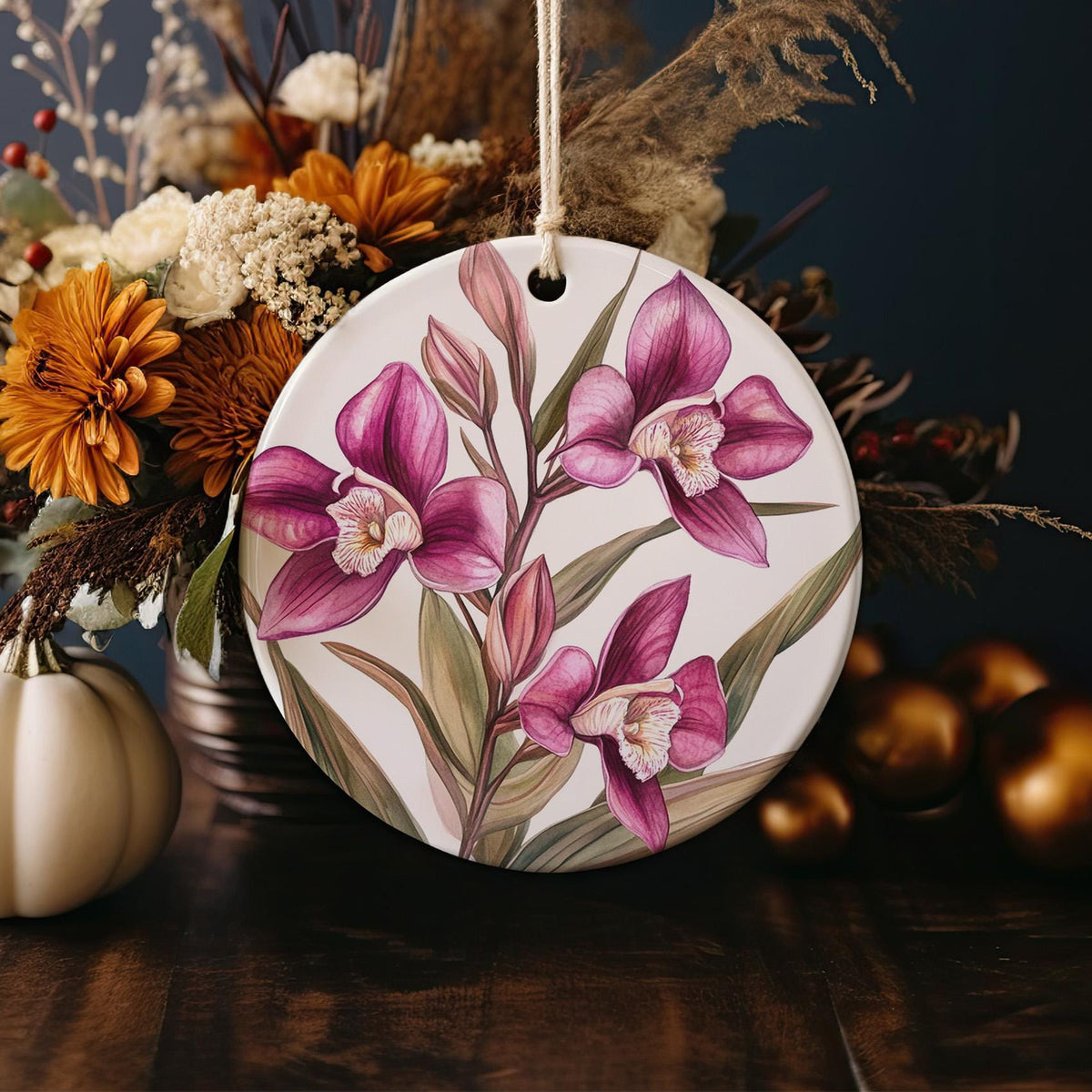 Watercolor Peruvian Ceramic Ornament, Circular Design, Handmade Christmas Decor, Artful Gift,  Circle Keepsake — photo 4