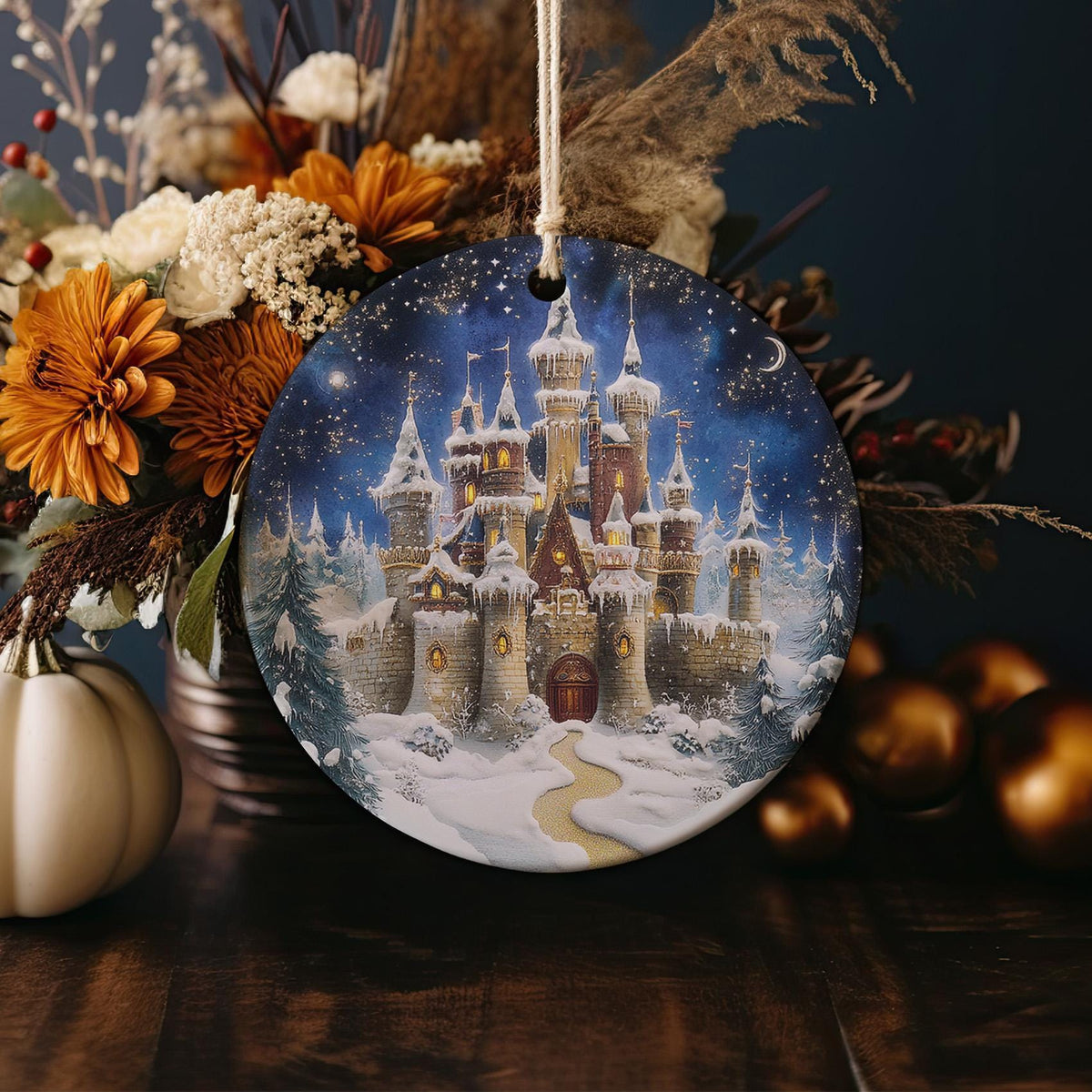 Fantastical Holiday Ceramic Ornament, Circular Design, Unique Xmas Decor, Handmade Gift, Festive Home Accent — photo 1