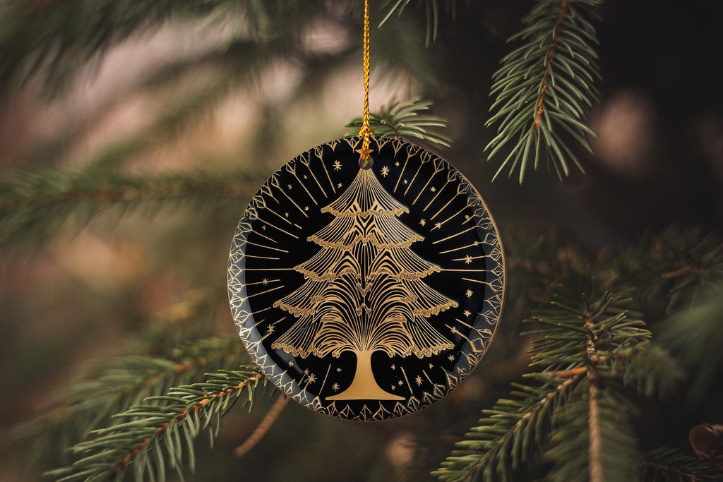 Elegant Geometric Ceramic Ornament, Christmas Tree Design, Circle Ornament, Holiday Decor, Ceramic Gift, Handmade — photo 1