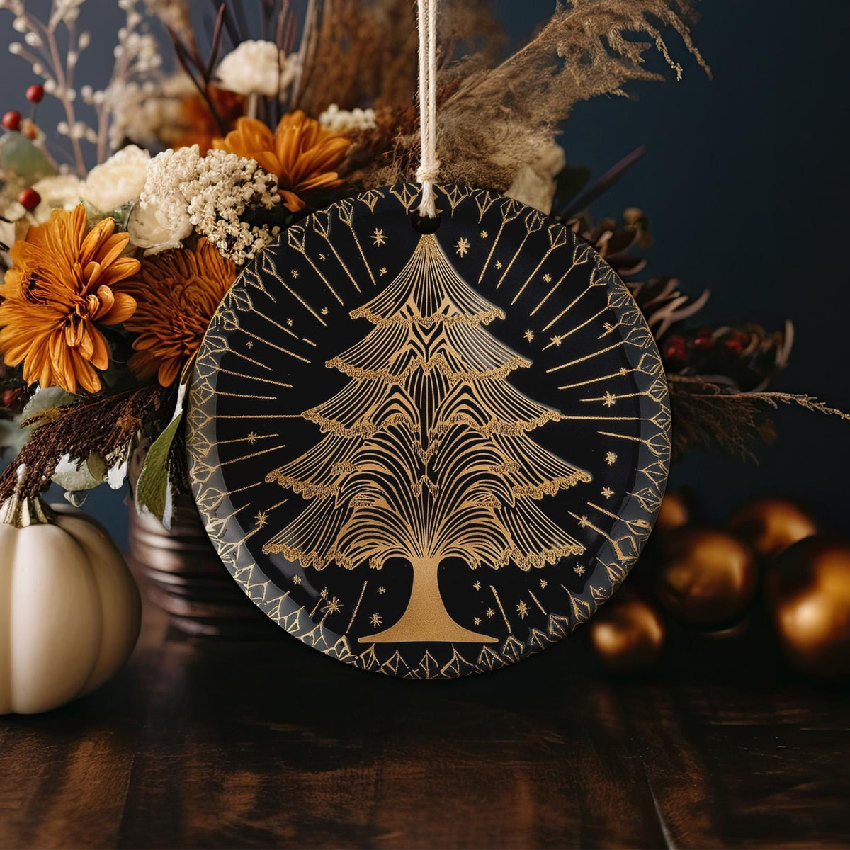 Elegant Geometric Ceramic Ornament, Christmas Tree Design, Circle Ornament, Holiday Decor, Ceramic Gift, Handmade — photo 2