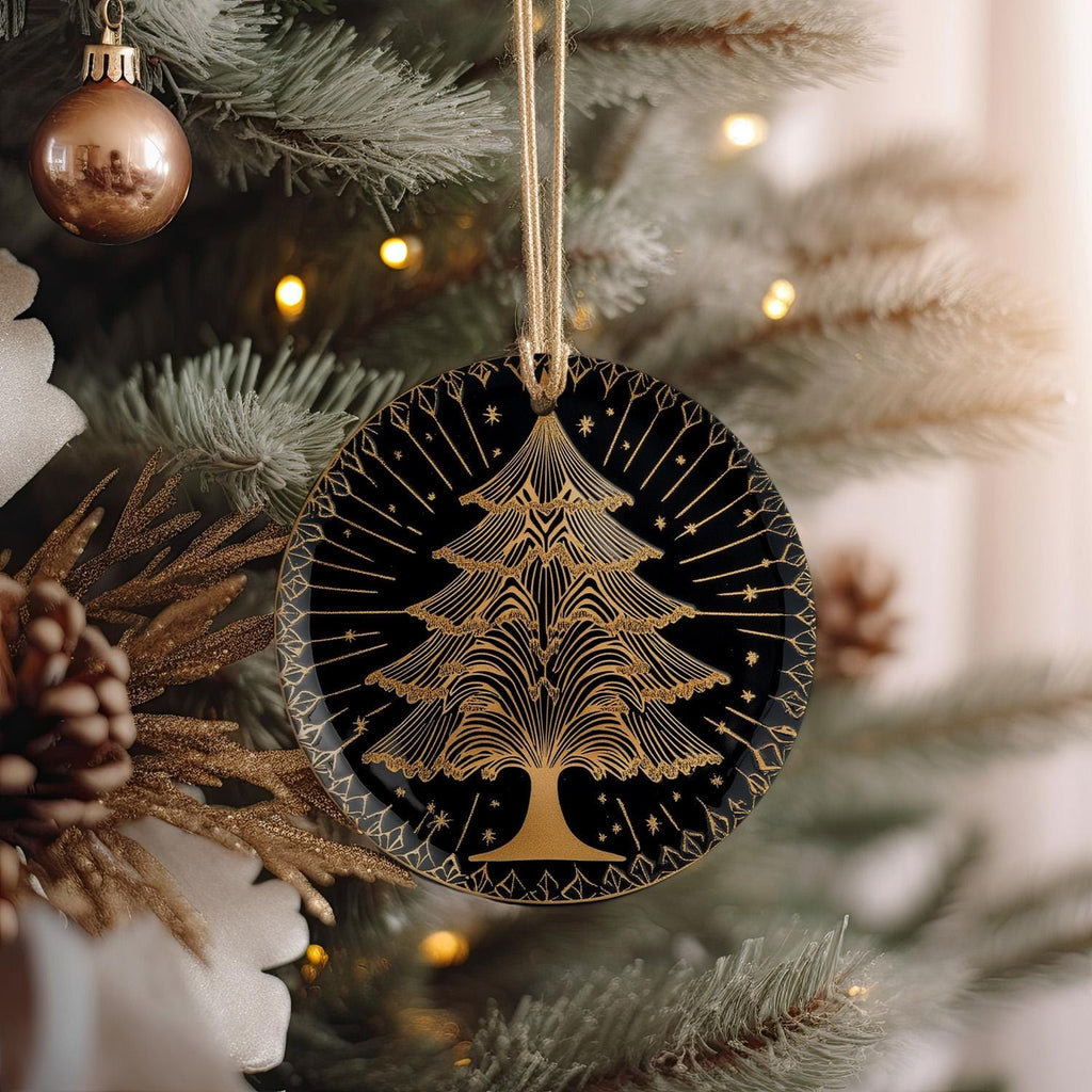 Elegant Geometric Ceramic Ornament, Christmas Tree Design, Circle Ornament, Holiday Decor, Ceramic Gift, Handmade — photo 3