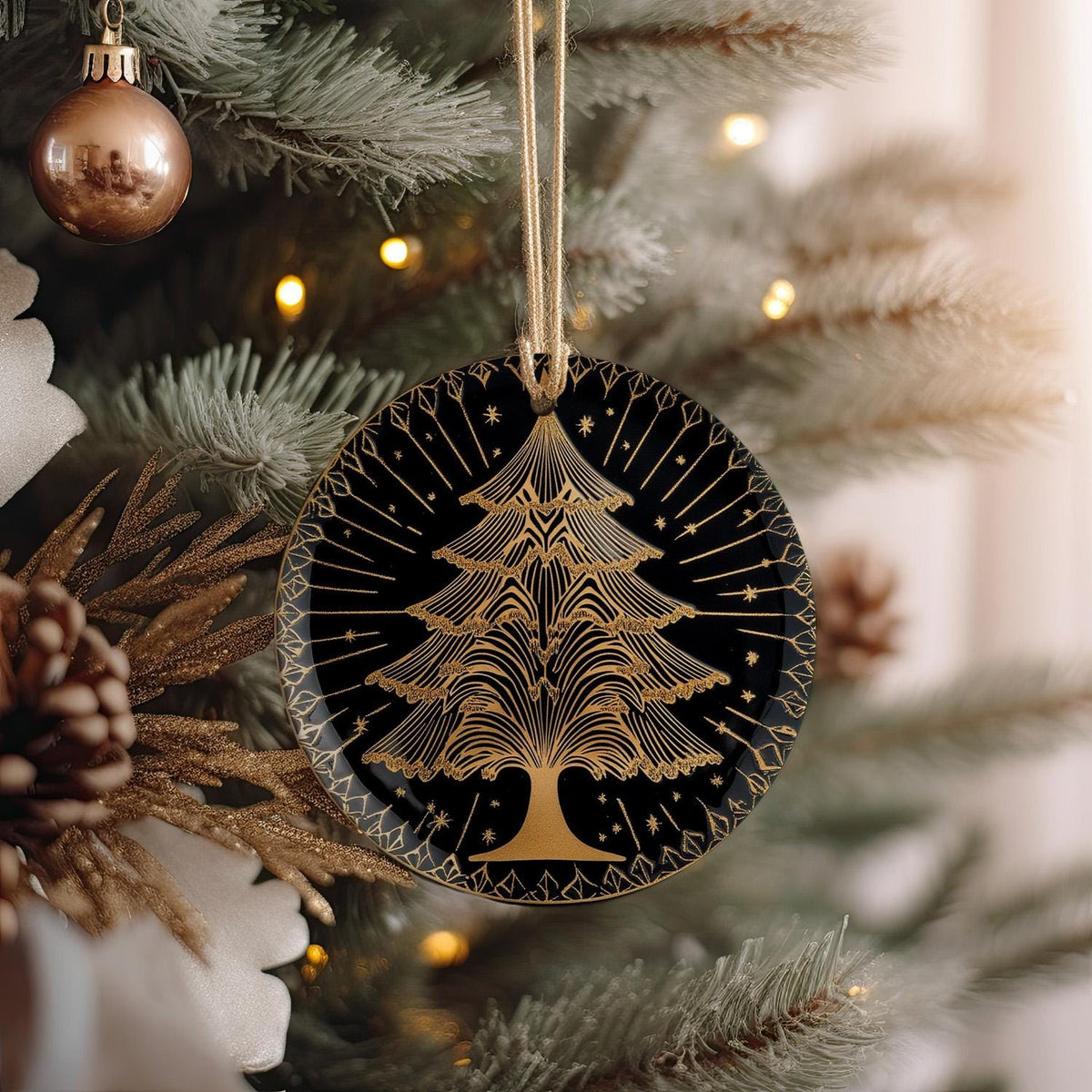 Elegant Geometric Ceramic Ornament, Christmas Tree Design, Circle Ornament, Holiday Decor, Ceramic Gift, Handmade — photo 3
