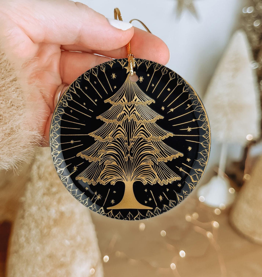 Elegant Geometric Ceramic Ornament, Christmas Tree Design, Circle Ornament, Holiday Decor, Ceramic Gift, Handmade — photo 4