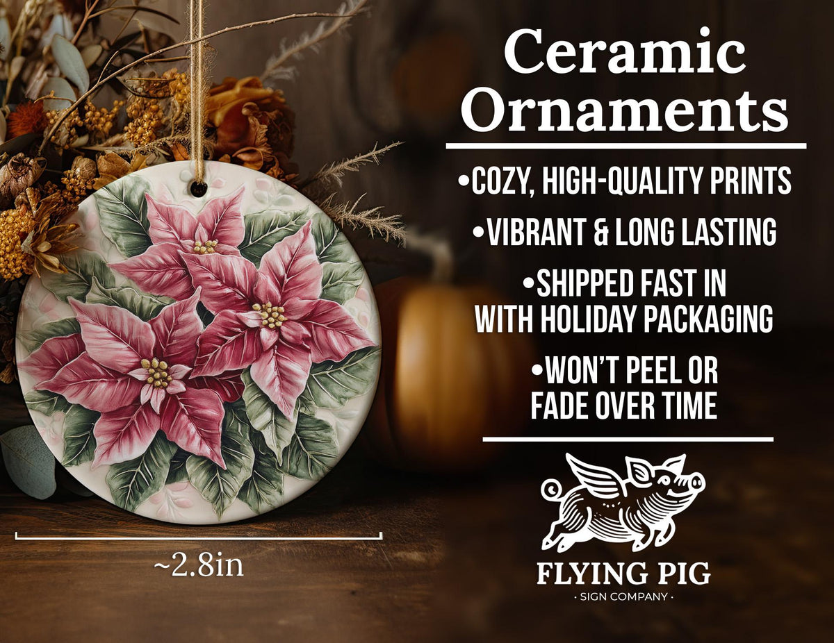 Delicate Watercolor Poinsettia Ceramic Ornament, Circular Design, Christmas Decor, Holiday Gift, Handcrafted, Unique Ornament — photo 5