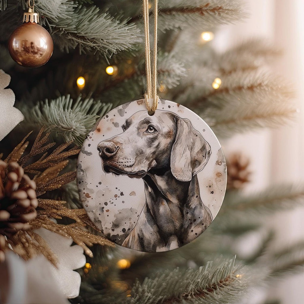 Weimaraner Watercolor Ceramic Ornament, Dog Lover Gift, Circular Design Decor, Handmade Christmas Ornament — photo 1