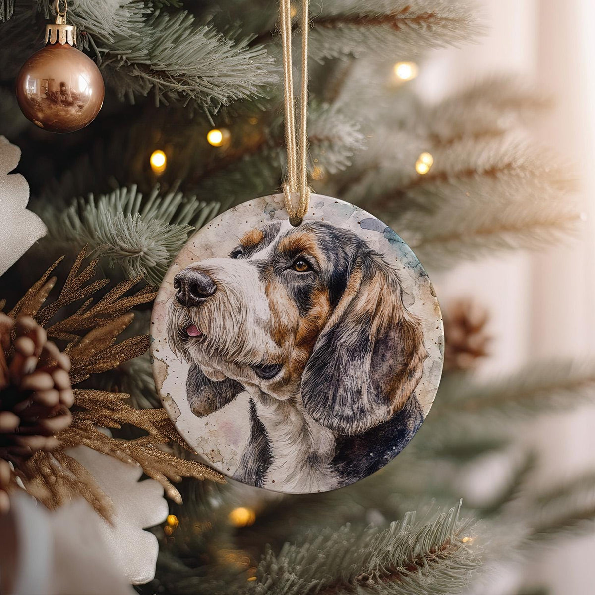 Grand Basset Griffon Vendeen Ceramic Ornament, Watercolor Dog Art, Circle Design, Handmade Gift, Pet Lover Decor, Unique Ornament — photo 3