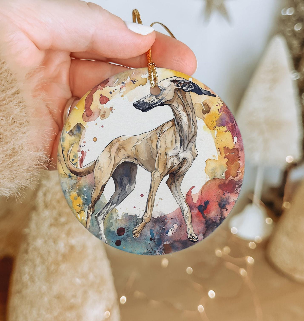 Sloughi Watercolor Ceramic Ornament, Dog Lover Gift, Handmade Decor, Unique Christmas Ornament, Pet Memorial Keepsake — photo 2