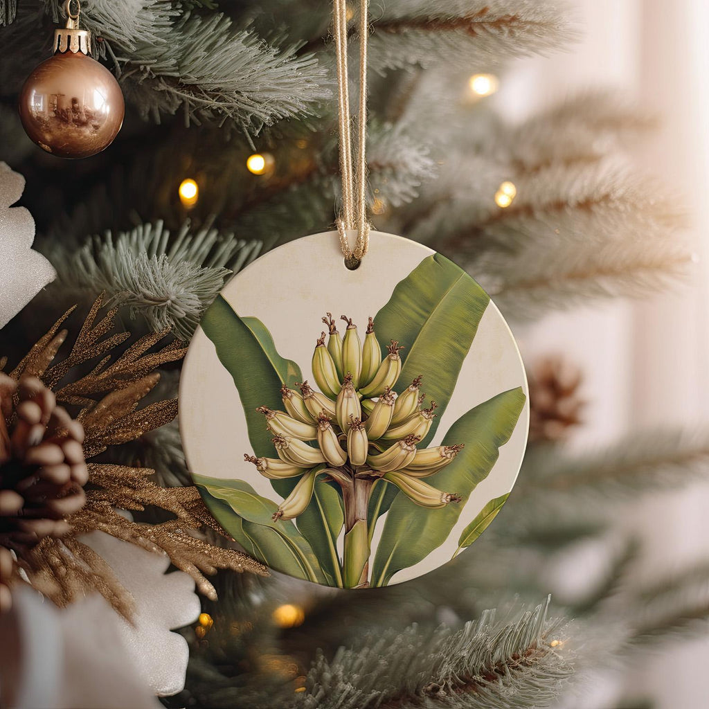 Vintage Botanical Ceramic Ornament, Banana Illustration, Round Design, Home Decor, Handmade Gift, Unique Christmas Ornament — photo 1