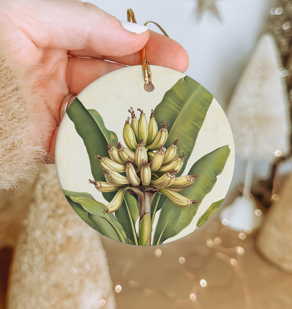 Vintage Botanical Ceramic Ornament, Banana Illustration, Round Design, Home Decor, Handmade Gift, Unique Christmas Ornament — photo 2