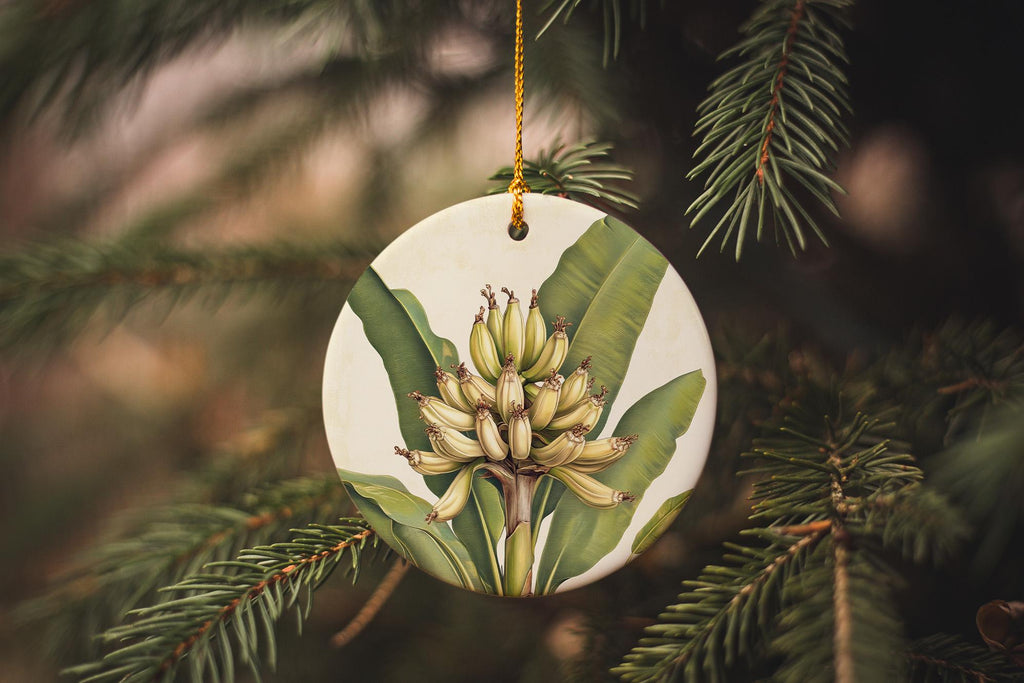 Vintage Botanical Ceramic Ornament, Banana Illustration, Round Design, Home Decor, Handmade Gift, Unique Christmas Ornament — photo 3