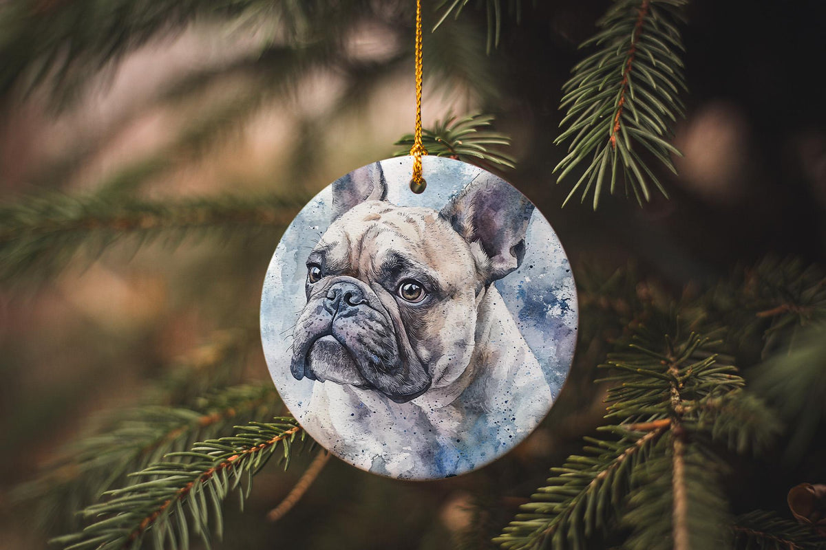 Bulldog Watercolor Portrait Circular Ceramic Ornament, Pet Memorial, Dog Lover Gift, Handcrafted Keepsake, Unique Decor — photo 3