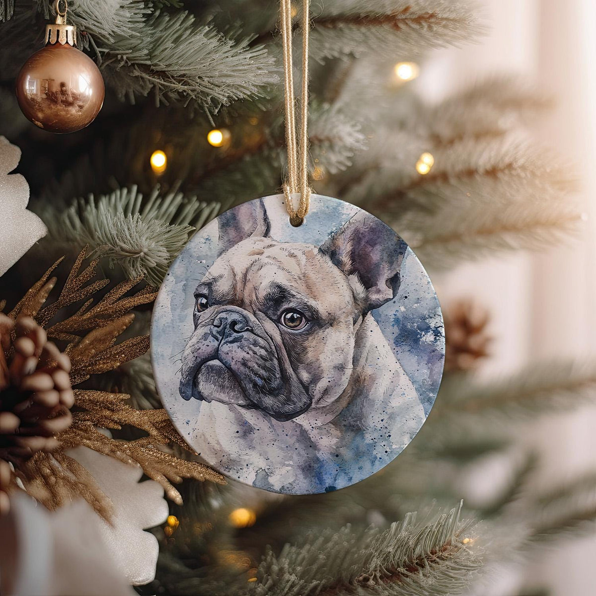 Bulldog Watercolor Portrait Circular Ceramic Ornament, Pet Memorial, Dog Lover Gift, Handcrafted Keepsake, Unique Decor — photo 4