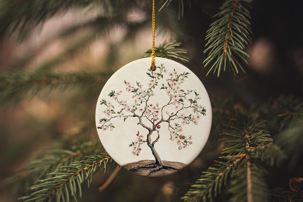 Vintage Botanical Plum Ceramic Ornament, Circular Design,  Circle, Home Decor, Unique Gift Idea, Ceramic Art — photo 2