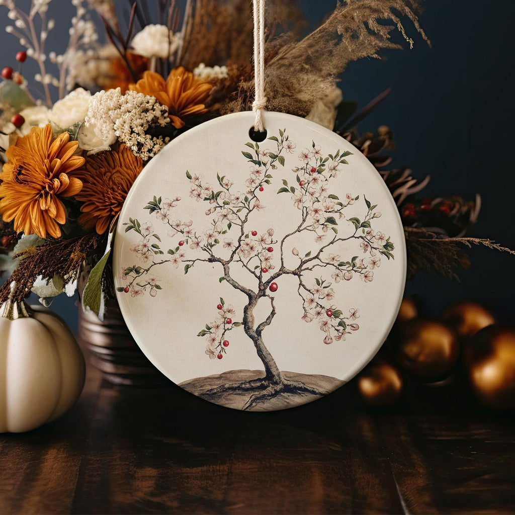 Vintage Botanical Plum Ceramic Ornament, Circular Design,  Circle, Home Decor, Unique Gift Idea, Ceramic Art — photo 4