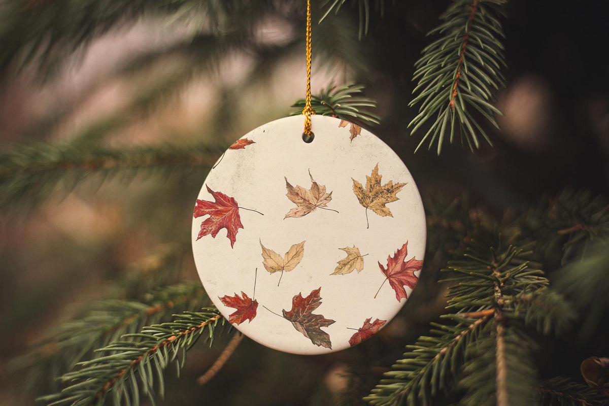 Circle Ceramic Ornament, Vintage Botanical Illustration, Autumn Design, Unique Gift, Circular Ceramic Decor — photo 1
