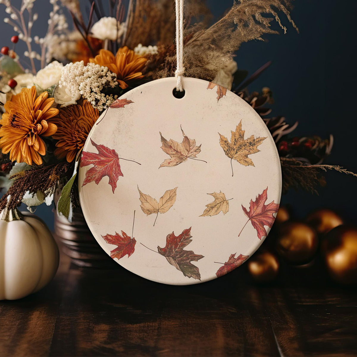 Circle Ceramic Ornament, Vintage Botanical Illustration, Autumn Design, Unique Gift, Circular Ceramic Decor — photo 4