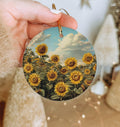 Sunflower Ceramic Ornament, Botanical Illustration, Circle Home Decor, Unique Gift Idea, Christmas Ornament Gift — photo 1