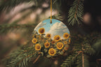 Sunflower Ceramic Ornament, Botanical Illustration, Circle Home Decor, Unique Gift Idea, Christmas Ornament Gift — photo 3